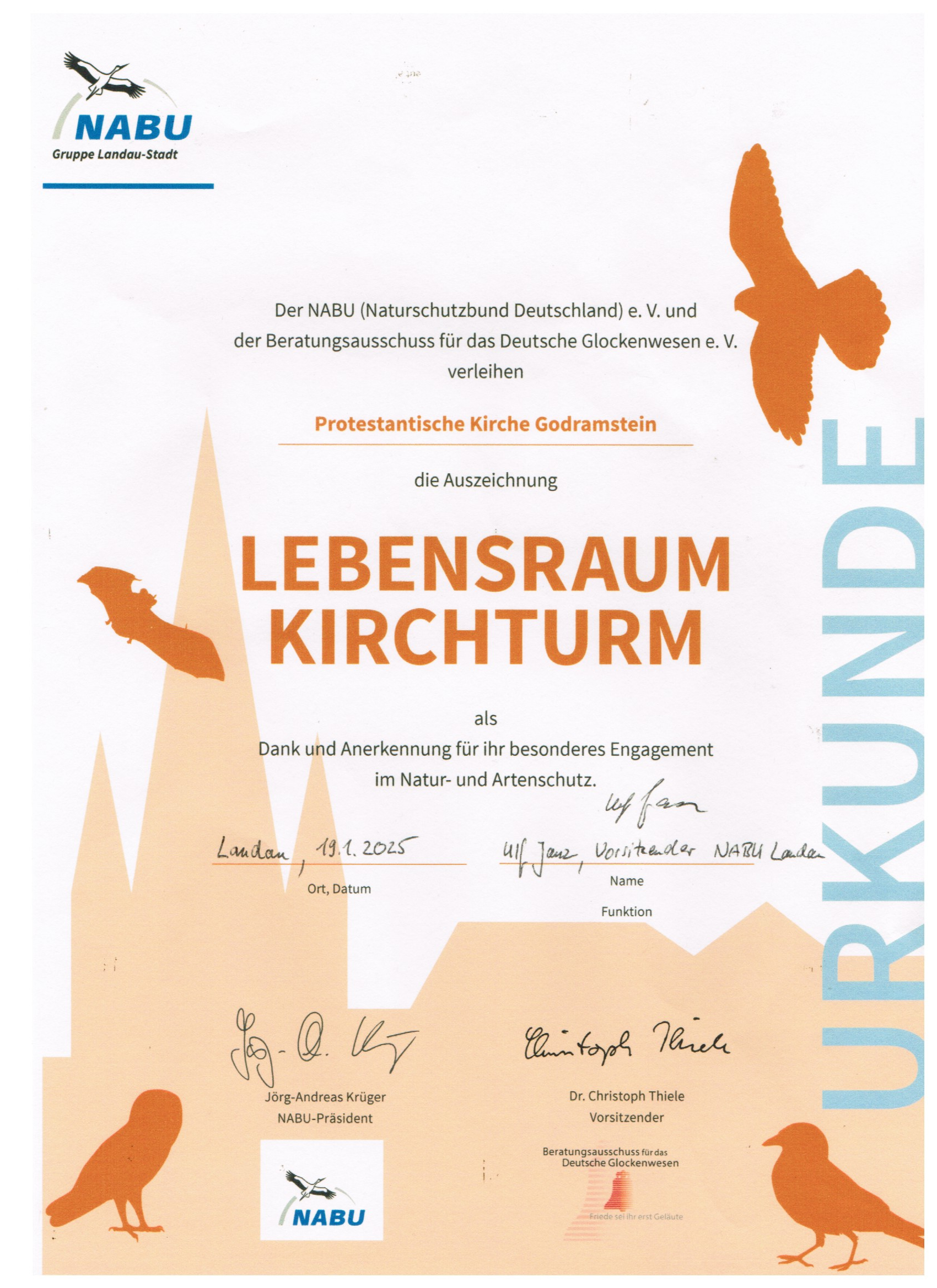 Urkunde Lebensraum Kirchturm